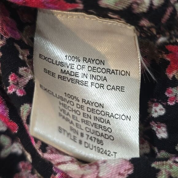 Patrons of Peace -674 Long Sleeve Boho Cottagecore Blouse Black Floral Medium - Picture 6 of 9